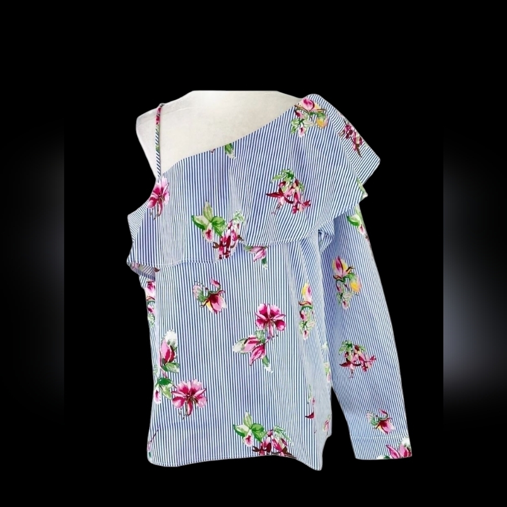 Lumiere Floral Striped One Shoulder Small Blouse NWT - Picture 11 of 12
